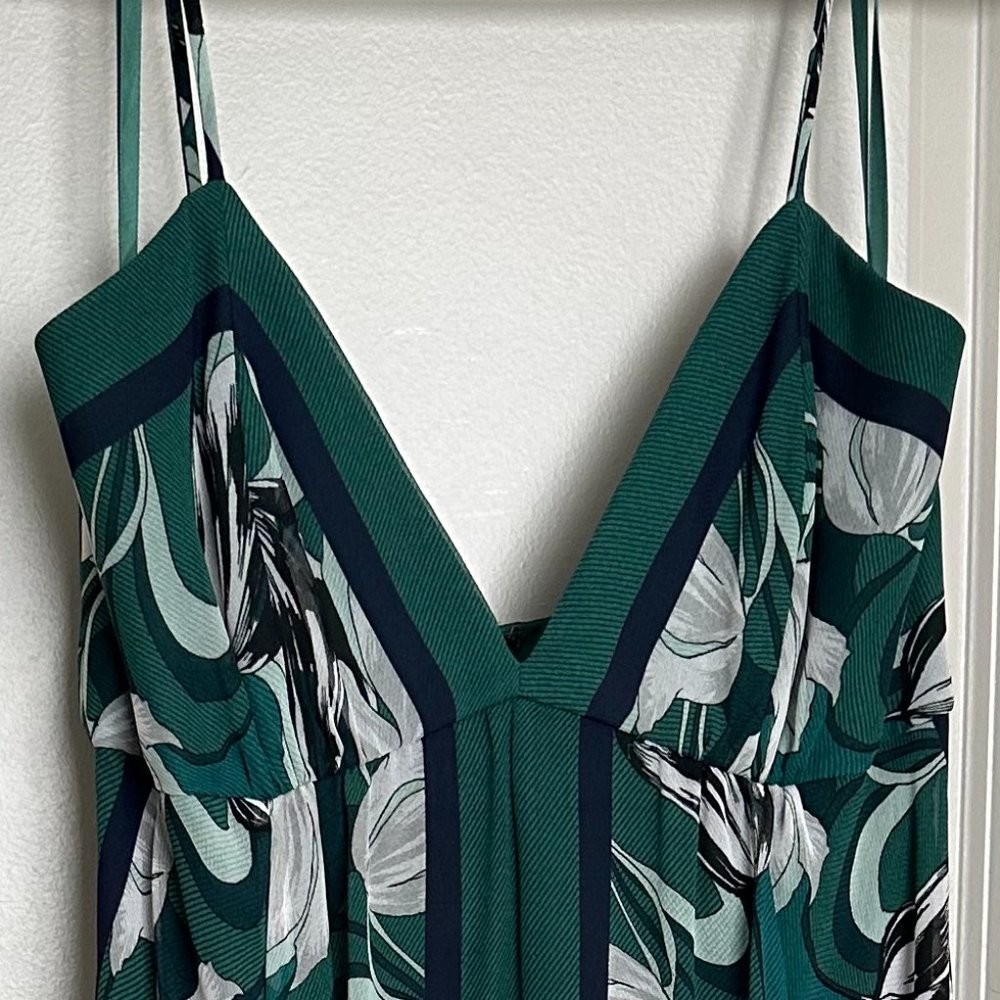 BCBG maxi dress, green and navy floral pattern